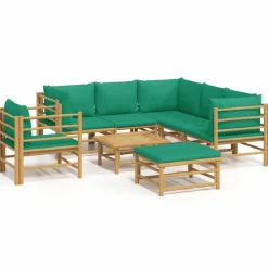 MAISON EXCLUSIVE - Salon de jardin 8 pcs avec coussins vert bambou