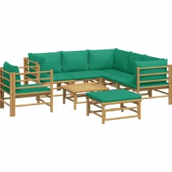 MAISON EXCLUSIVE - Salon de jardin 8 pcs avec coussins vert bambou