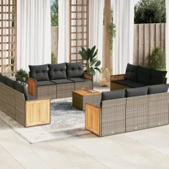 MAISON EXCLUSIVE - Salon de jardin avec coussins 13 pcs gris résine tressée