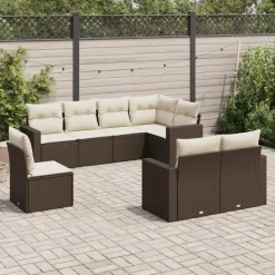MAISON EXCLUSIVE - Salon de jardin 8 pcs avec coussins marron résine tressée