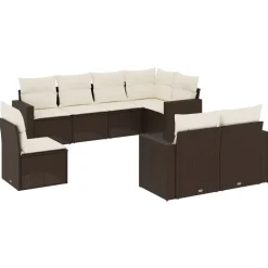 MAISON EXCLUSIVE - Salon de jardin 8 pcs avec coussins marron résine tressée