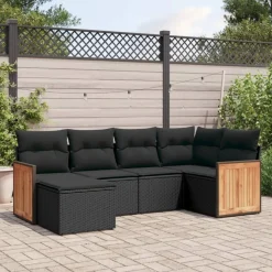 MAISON EXCLUSIVE - Salon de jardin 6 pcs avec coussins noir résine tressée