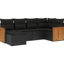 MAISON EXCLUSIVE - Salon de jardin 6 pcs avec coussins noir résine tressée