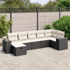 MAISON EXCLUSIVE - Salon de jardin 7 pcs avec coussins noir résine tressée