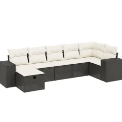 MAISON EXCLUSIVE - Salon de jardin 7 pcs avec coussins noir résine tressée