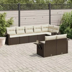 MAISON EXCLUSIVE - Salon de jardin 8 pcs avec coussins marron résine tressée