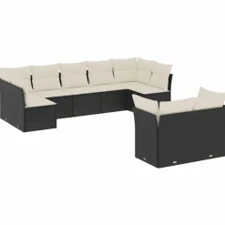 MAISON EXCLUSIVE - Salon de jardin 9 pcs avec coussins noir résine tressée