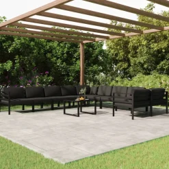 MAISON EXCLUSIVE - Salon de jardin 11 pcs avec coussins aluminium anthracite