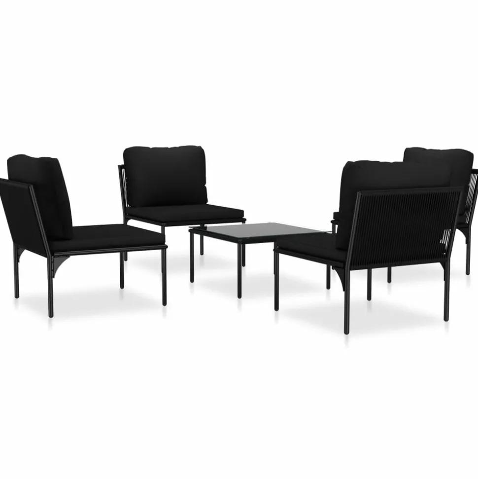 MAISON EXCLUSIVE - Salon de jardin 5 pcs avec coussins noir pvc