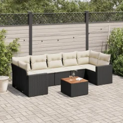 MAISON EXCLUSIVE - Salon de jardin 8 pcs avec coussins noir résine tressée