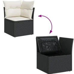 MAISON EXCLUSIVE - Salon de jardin 8 pcs avec coussins noir résine tressée
