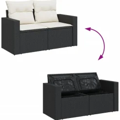 MAISON EXCLUSIVE - Salon de jardin 8 pcs avec coussins noir résine tressée