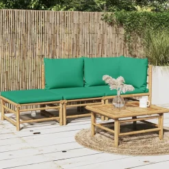 MAISON EXCLUSIVE - Salon de jardin 3 pcs avec coussins vert bambou