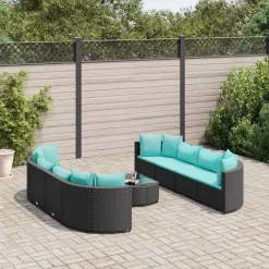 MAISON EXCLUSIVE - Salon de jardin 9 pcs avec coussins noir résine tressée