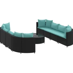 MAISON EXCLUSIVE - Salon de jardin 9 pcs avec coussins noir résine tressée