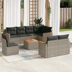 MAISON EXCLUSIVE - Salon de jardin 9 pcs avec coussins gris résine tressée