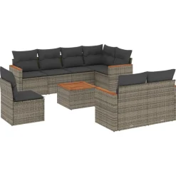 MAISON EXCLUSIVE - Salon de jardin 9 pcs avec coussins gris résine tressée