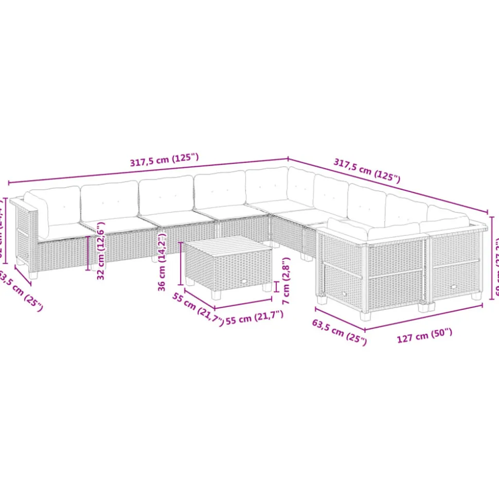 MAISON EXCLUSIVE - Salon de jardin 11 pcs avec coussins gris résine tressée