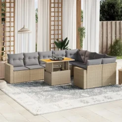 MAISON EXCLUSIVE - Salon de jardin avec coussins 10 pcs beige résine tressée