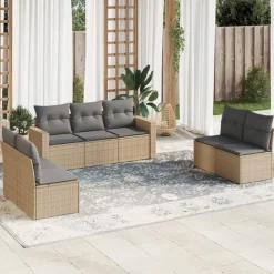 MAISON EXCLUSIVE - Salon de jardin avec coussins 7 pcs beige résine tressée