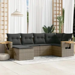 MAISON EXCLUSIVE - Salon de jardin 6 pcs avec coussins gris résine tressée