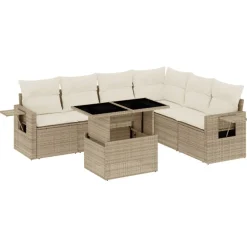 MAISON EXCLUSIVE - Salon de jardin avec coussins 7 pcs beige résine tressée