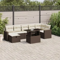 MAISON EXCLUSIVE - Salon de jardin 8 pcs avec coussins marron résine tressée