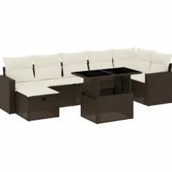 MAISON EXCLUSIVE - Salon de jardin 8 pcs avec coussins marron résine tressée