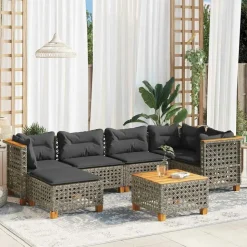 MAISON EXCLUSIVE - Salon de jardin avec coussins 7 pcs gris résine tressée