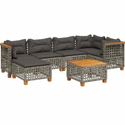 MAISON EXCLUSIVE - Salon de jardin avec coussins 7 pcs gris résine tressée