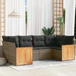 MAISON EXCLUSIVE - Salon de jardin 6 pcs avec coussins gris résine tressée