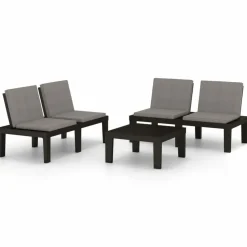 MAISON EXCLUSIVE - Salon de jardin 3 pcs avec coussins plastique gris