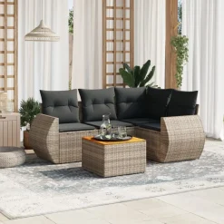 MAISON EXCLUSIVE - Salon de jardin 5 pcs avec coussins gris résine tressée