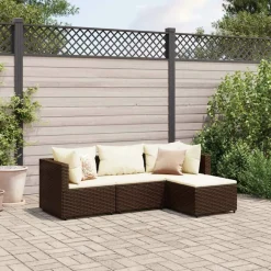MAISON EXCLUSIVE - Salon de jardin 4 pcs avec coussins marron résine tressée