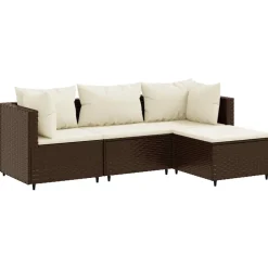 MAISON EXCLUSIVE - Salon de jardin 4 pcs avec coussins marron résine tressée