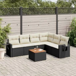 MAISON EXCLUSIVE - Salon de jardin 7 pcs avec coussins noir résine tressée