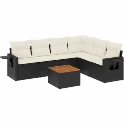 MAISON EXCLUSIVE - Salon de jardin 7 pcs avec coussins noir résine tressée