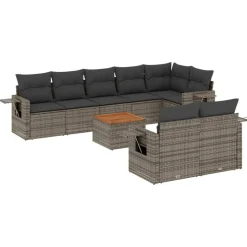 MAISON EXCLUSIVE - Salon de jardin 9 pcs avec coussins gris résine tressée