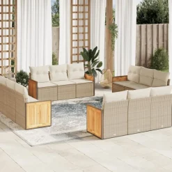 MAISON EXCLUSIVE - Salon de jardin avec coussins 12 pcs beige résine tressée