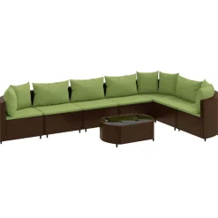 MAISON EXCLUSIVE - Salon de jardin 8 pcs avec coussins marron résine tressée