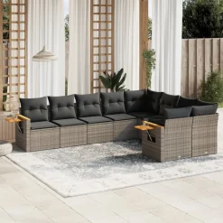 MAISON EXCLUSIVE - Salon de jardin 9 pcs avec coussins gris résine tressée