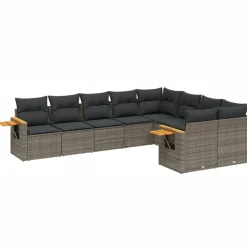 MAISON EXCLUSIVE - Salon de jardin 9 pcs avec coussins gris résine tressée