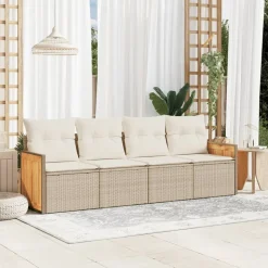 MAISON EXCLUSIVE - Salon de jardin avec coussins 4 pcs beige résine tressée