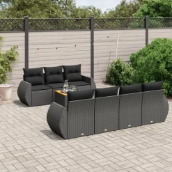 MAISON EXCLUSIVE - Salon de jardin 8 pcs avec coussins noir résine tressée