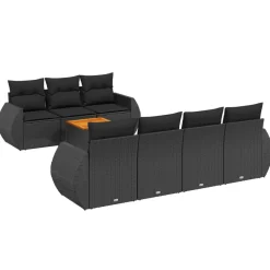 MAISON EXCLUSIVE - Salon de jardin 8 pcs avec coussins noir résine tressée