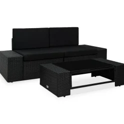 MAISON EXCLUSIVE - Salon de jardin 3 pcs résine tressée noir