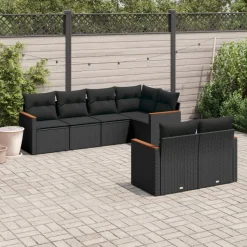 MAISON EXCLUSIVE - Salon de jardin 7 pcs avec coussins noir résine tressée