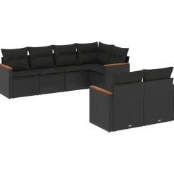 MAISON EXCLUSIVE - Salon de jardin 7 pcs avec coussins noir résine tressée