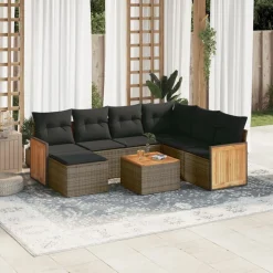MAISON EXCLUSIVE - Salon de jardin 8 pcs avec coussins gris résine tressée