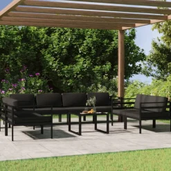 MAISON EXCLUSIVE - Salon de jardin 9 pcs avec coussins aluminium anthracite